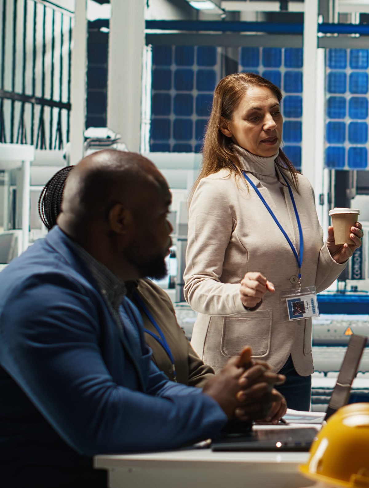 Technical review session at a photovoltaics plant